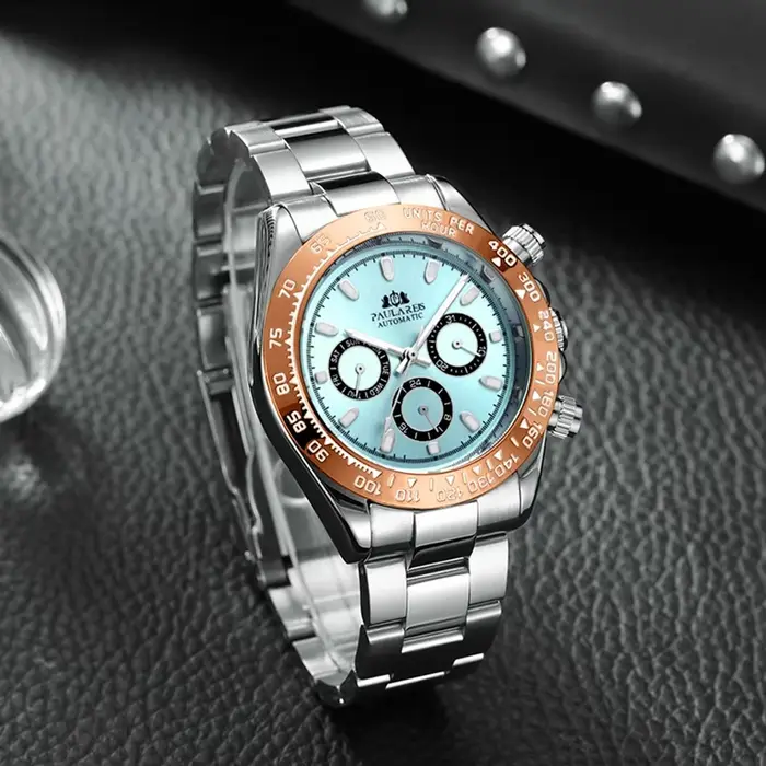 Montres automatiques pour hommes mécanique auto-brûlure or acier inoxydable Glacier glace bleu châtain marron lunette Reloj Hombre Baratos