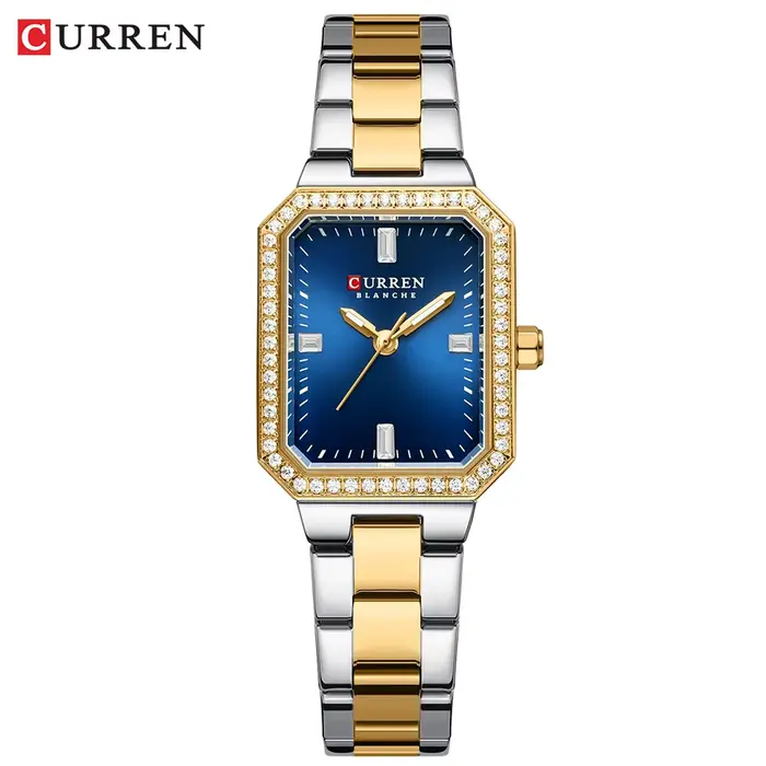 CURREN Montres luxueuses et élégantes pour femmes, cadran rectangulaire classique avec strass, aigui