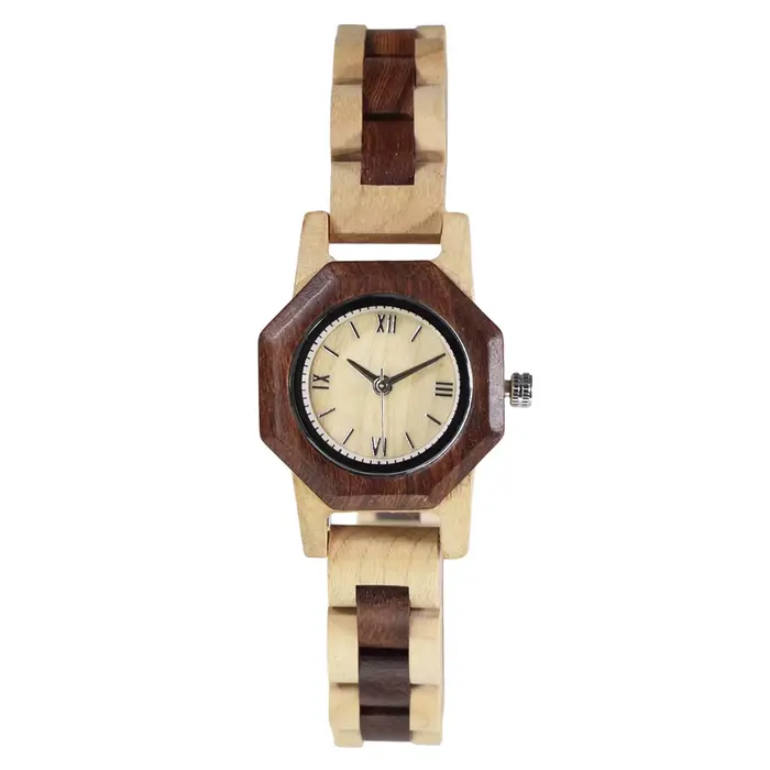 Montre en bois de santal octogonal pour femme, montre à quartz classique, cadran rond lisse, souveni
