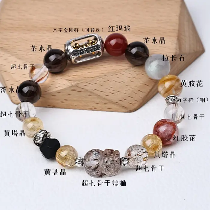 Bracelet multi-gemmes en quartz fumé naturel pour réussir et richesse