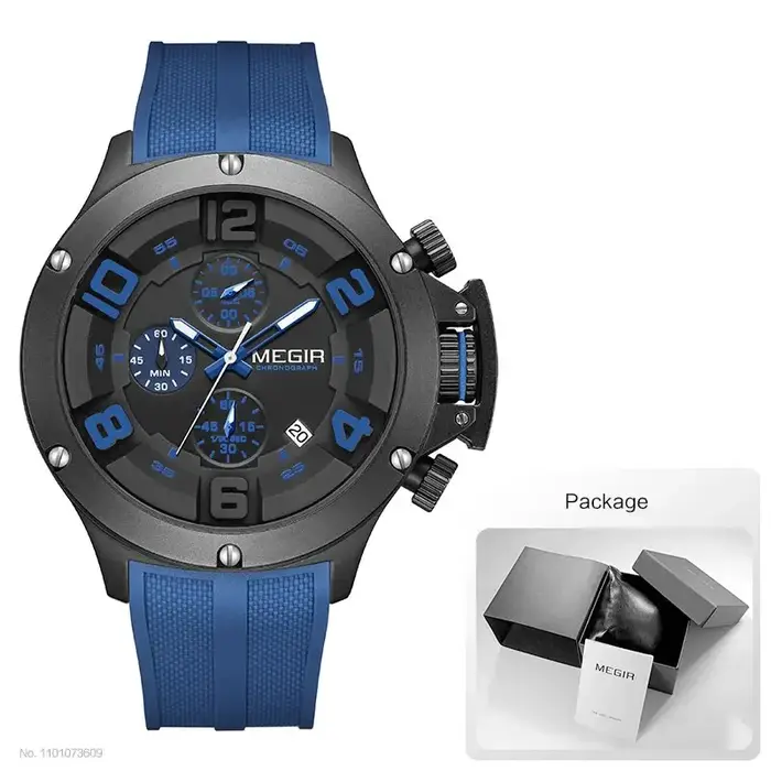 MEGIR grand cadran Sport montre à Quartz pour hommes mode étanche chronographe montre-bracelet avec Date bracelet en Silicone aiguilles lumineuses 8115