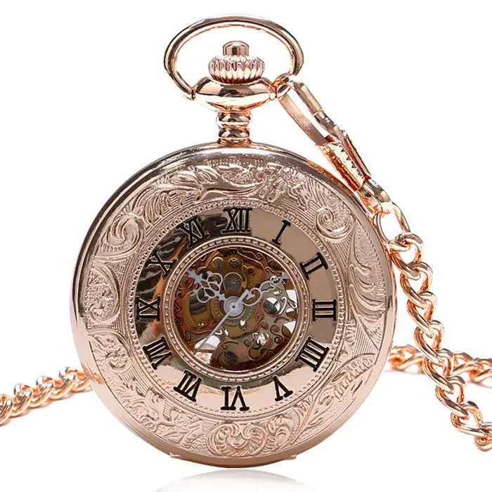 Montre à gousset — Montre de poche mécanique à breloques en or Rose, horloge pour hommes et femmes, 