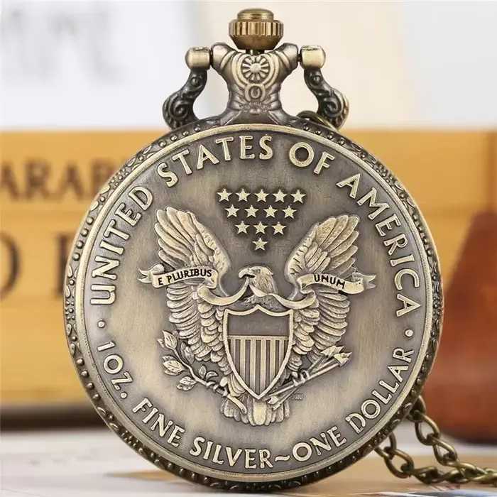 Montre de poche analogique vintage en quartz pur de 1 oz avec pièce commémorative Statue de la Liberté pour hommes et