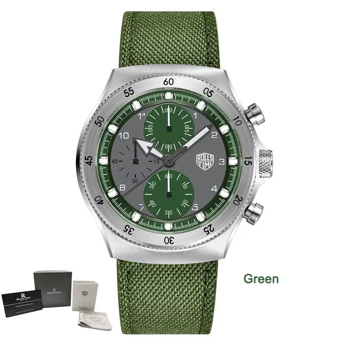 Montres pour hommes RollsTimi 2026, montre à quartz en nylon bicolore, chronographe sport pour homme
