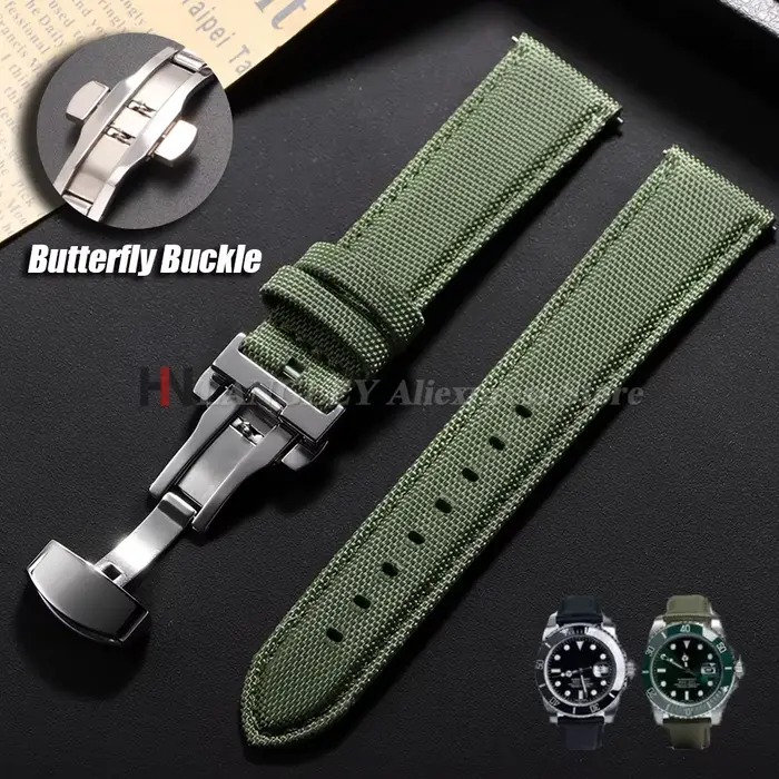Bracelet de montre en tissu voile 20mm 22mm pour Omega pour Seiko Business boucle papillon en Nylon étanche hommes