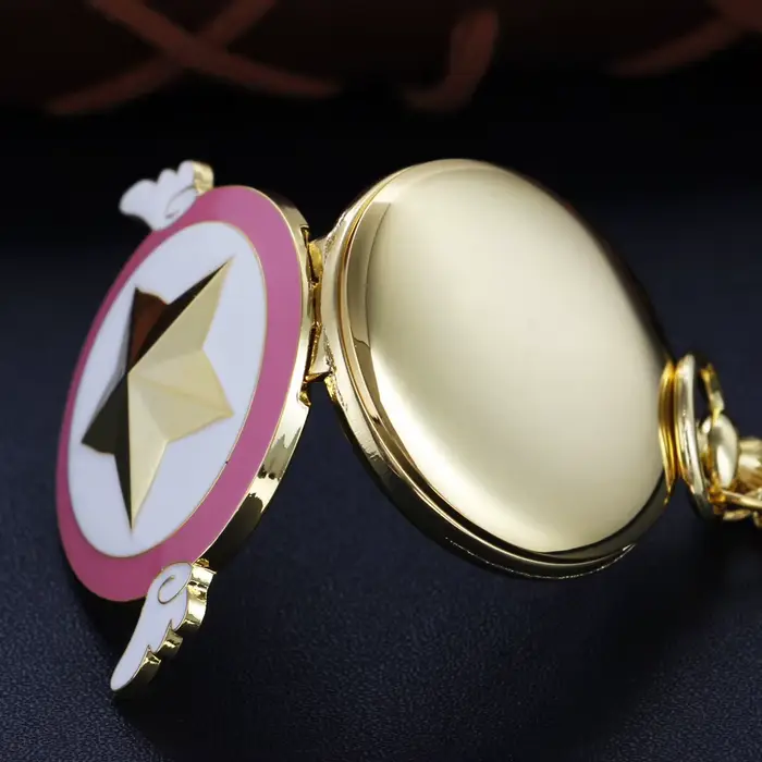 Montre de Poche à Quartz avec Petites Ailes Étoile à Cinq Branches Collier Mode Pendentif Horloge Cadeau Occasionnels Hommes Femmes