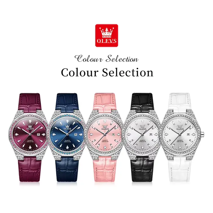 OLEVS 5606 montre pour femme lumière originale mode Quartz montre-bracelet bracelet en cuir diamant lunette étanche