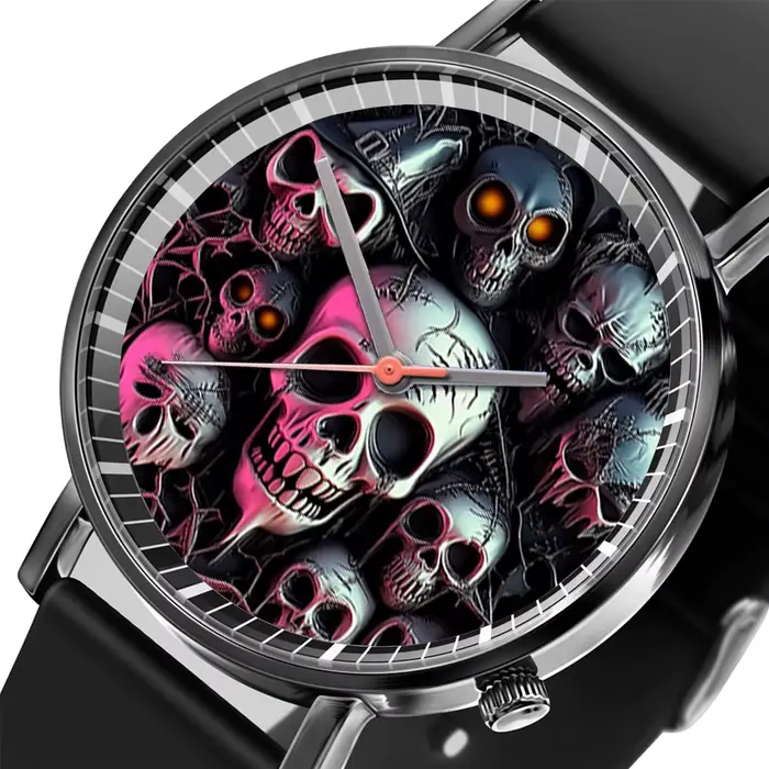 Hot Halloween Simple crâne conception hommes et femmes montres à Quartz décontracté noir Silicone horloge cadeau montre