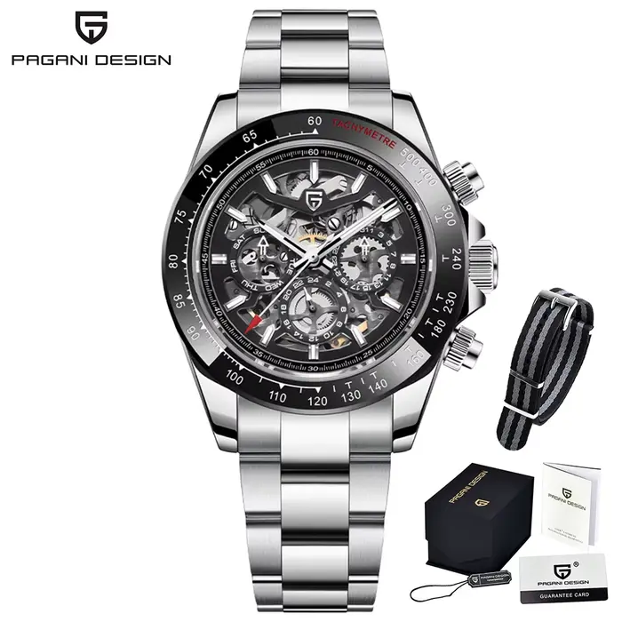 PAGANI DESIGN Montre mécanique automatique pour homme en acier inoxydable étanche sport 10 bars Mont