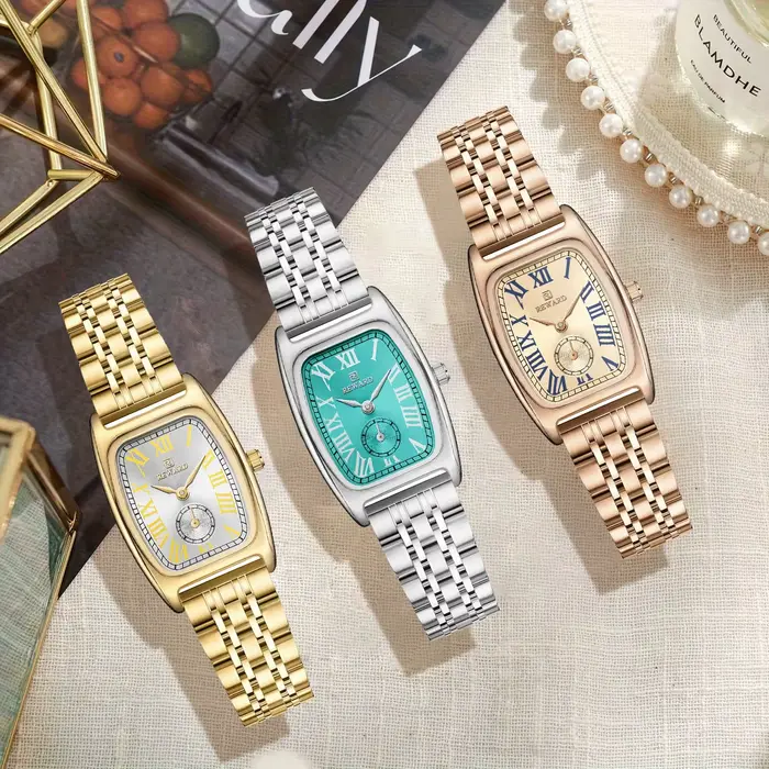 Montre REWARD en acier inoxydable pour femme avec mouvement quartz rectangle élégante résistante à l'eau et lumineuse pour occasions spéciales