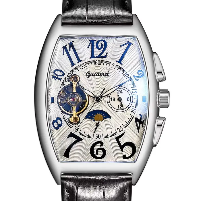 Montre mécanique automatique creuse de luxe hommes Tourbillon horloge mode bracelet en cuir souple montres d'affaires mâle Relogio Masculino