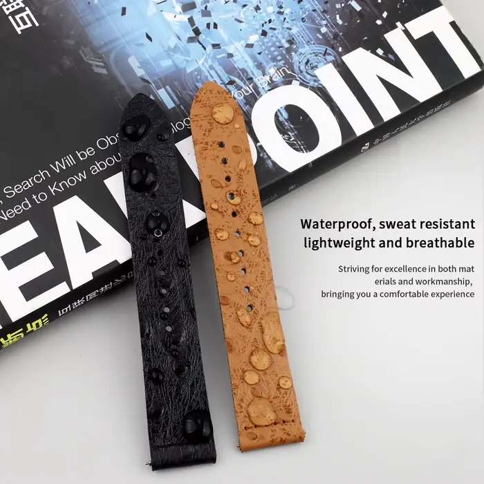 Bracelet de montre en cuir véritable à motif d'autruche