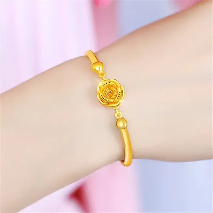 Bracelet Rose couleur or véritable 18 KT pour femmes