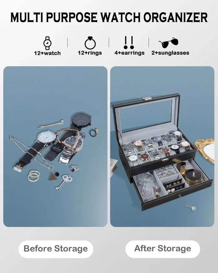 Boîte de montre en cuir PU pour hommes et femmes