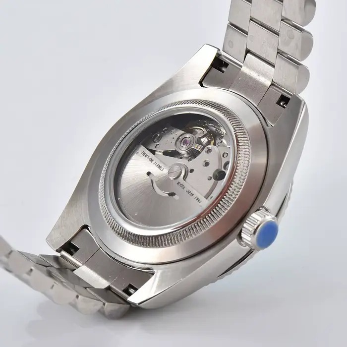 Montre 40mm hommes mouvement automatique montres mécaniques en acier inoxydable boîtier en verre saphir