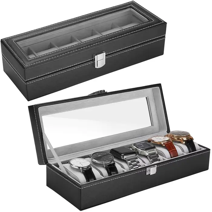 Boîte de montre en cuir PU noir