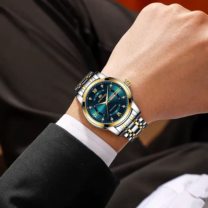 Montre homme VAVAVOOM quartz style décontracté élégant double calendrier résistante à l'eau pour travail et loisirs occasions spéciales