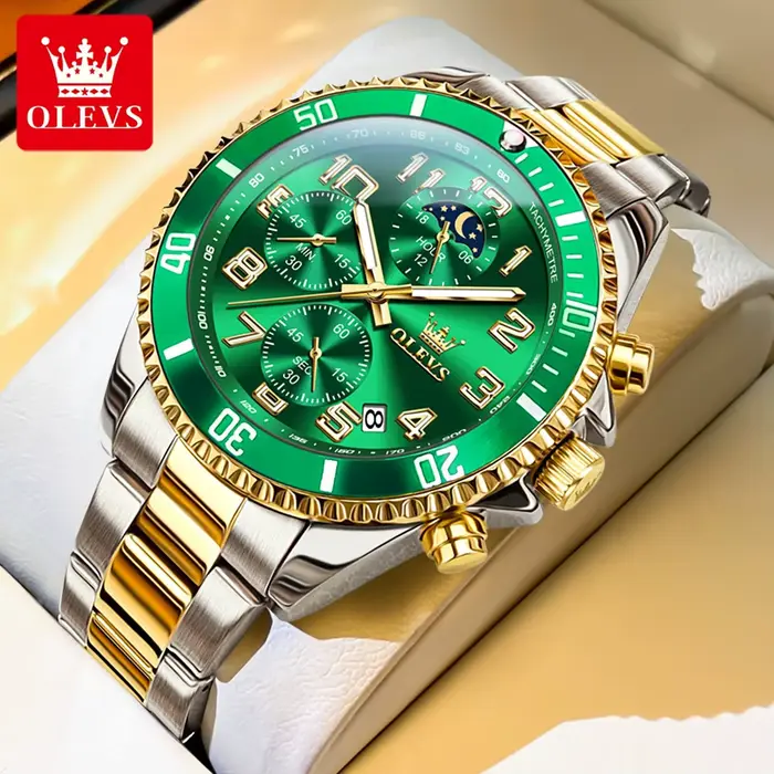 OLEVS montre 2926 Original or montre pour hommes multifonctionnel chronographe montre à Quartz étanc