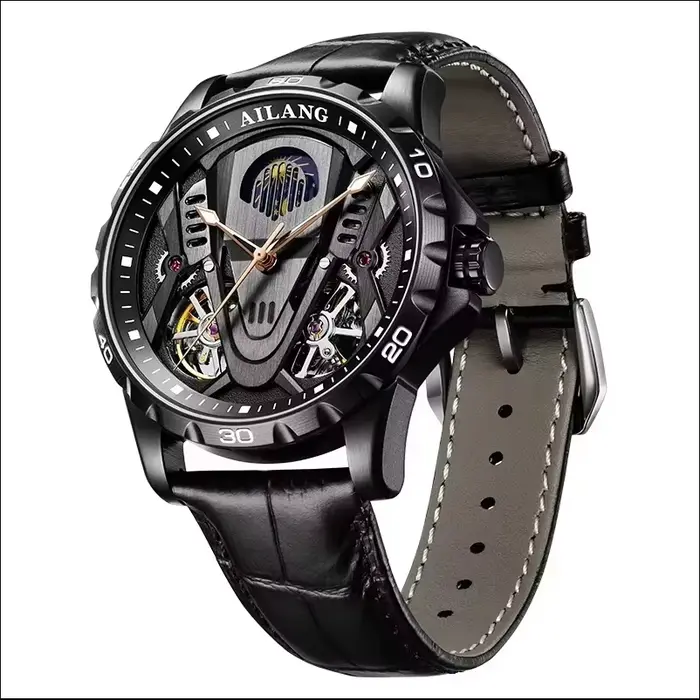 Montre mécanique double tourbillon automatique étanche 3 bars avec logo personnalisé, nouvelle collection 2026, la plus vendue, mode sport, phase de lune