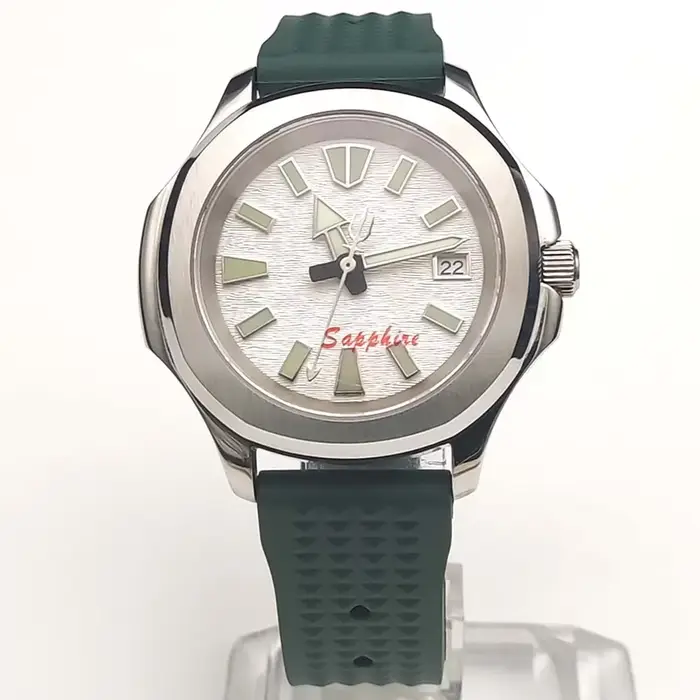 Montre automatique pour homme, acier inoxydable, verre saphir, bracelet en silicone, montre-bracelet