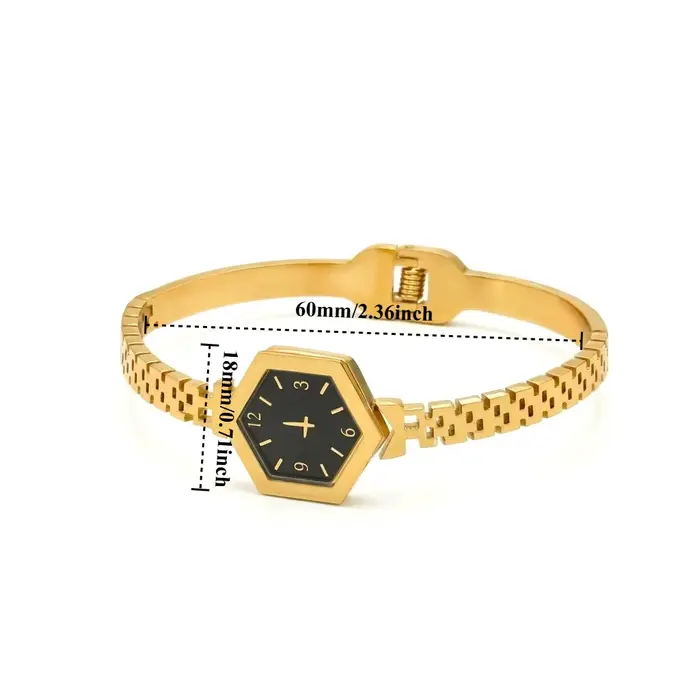 Bracelet de montre couleur or, bracelet hexagonal en acier inoxydable pour femme, bijou tendance, ca