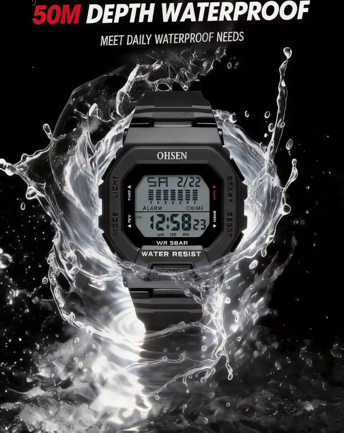 Mode OHSEN Hombre mâle montres numériques 5ATM plongée homme hommes sport vert
