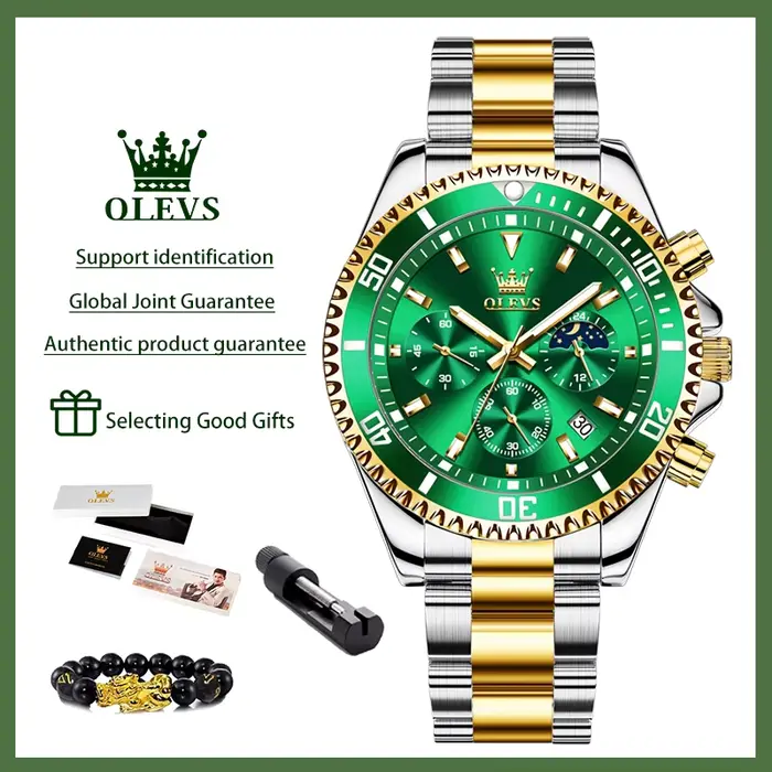 OLEVS 2870 montres pour hommes phase de lune calendrier en acier chronographe montre à Quartz origin