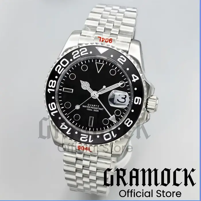 Gramock 40MM GMT montre pour hommes bleu ciel lunette en céramique acier bracelet huître montres