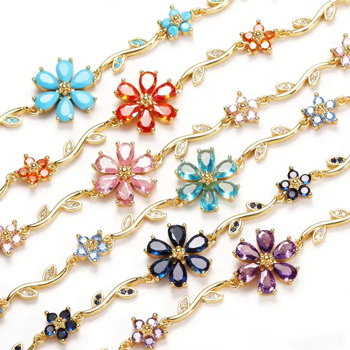 Nouveau bracelet floral en pierre turquoise multicolore avec CZ