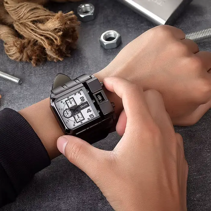 Montre Hip-Hop Oulm Style Urbain Bracelet en Cuir Tendance Élégante Pour Homme Occasions Spéciales