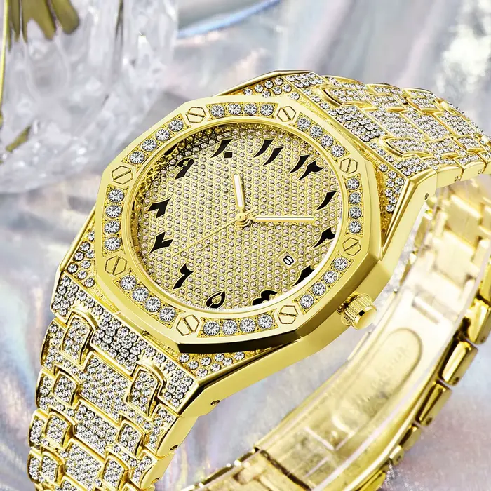 Montre-bracelet à quartz en diamant glacé pour hommes