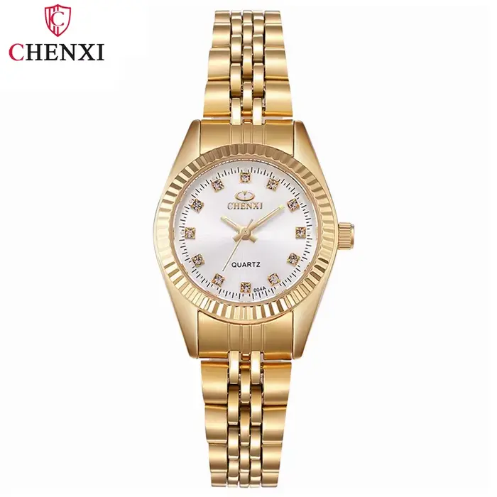 Montre CHENXI dorée en acier inoxydable pour femmes élégantes et résistantes à l'eau pour différentes occasions et styles