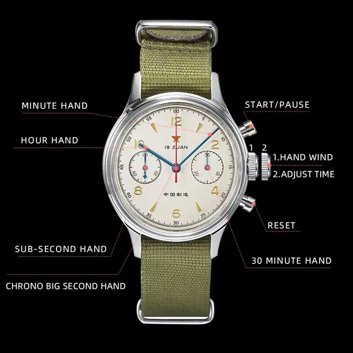 Montre mécanique pour homme Red Star Retro 1963 Chronographe ST1901