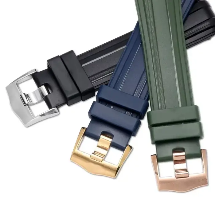Bracelet en caoutchouc de silicone pour montre traditionnelle avec fermoir en acier couleur noir vert bleu pour hommes et femmes occasions spéciales