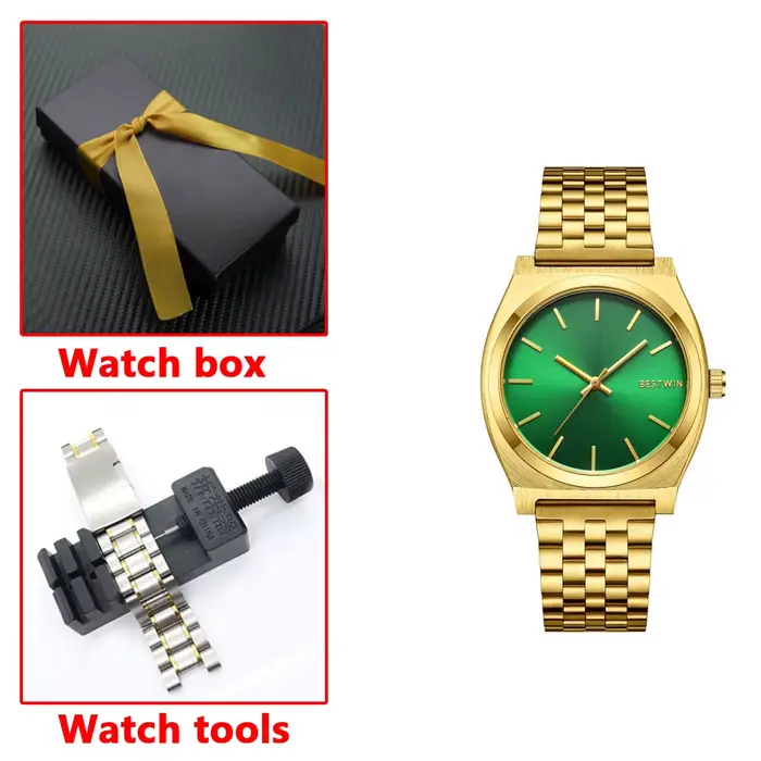 Montre de Luxe à Grand Cadran Vert pour Homme et Femme, Bracelet en Acier, à Quartz, Étanche, Cadeau