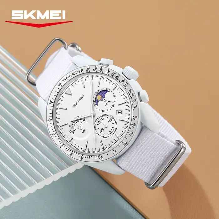 Montre sportive Skmei 9392 avec chronographe et calendrier complet pour homme et femme, résistante à l'eau, bracelet en nylon, cadeau idéal pour les amoureux de sport et de technologie