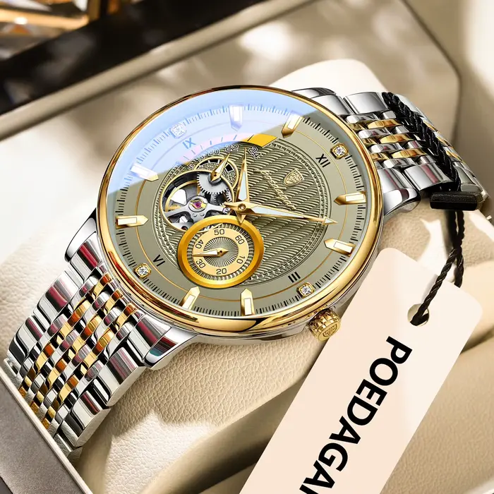 POEDAGAR haut de gamme homme montre-bracelet lumineux creux Tourbillon en acier inoxydable hommes horloge mécanique