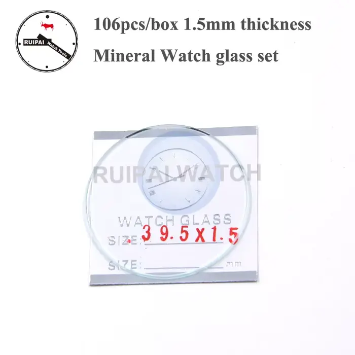Verre de montre plat rond minéral, 106 pièces/boîte, épaisseur 1.5mm, ensemble de verre de montre, p