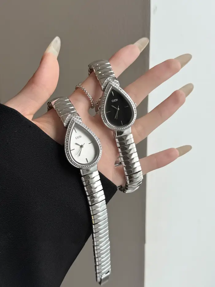 GEDI Nouvelle montre créative vintage pour femme avec cadran en forme de larme clouté de diamants