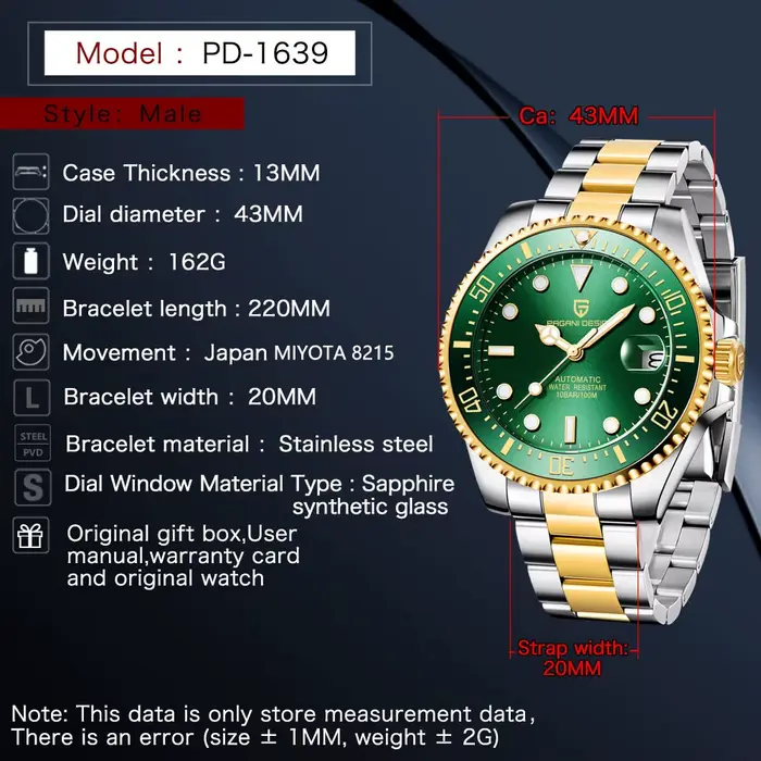 Montres PAGANI DESIGN, montre mécanique de luxe en or et argent pour hommes