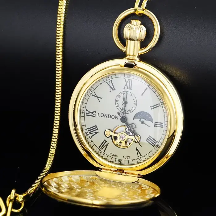 Montre de poche mécanique automatique en or pour hommes et femmes