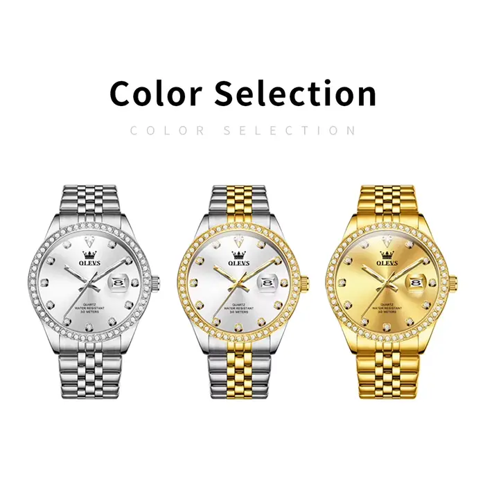Montre OLEVS 3629 or et diamants montre-bracelet homme quartz résistante à l'eau pour hommes occasions spéciales