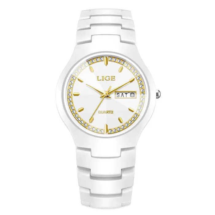 LIGE céramique hommes montres calendrier étanche femmes