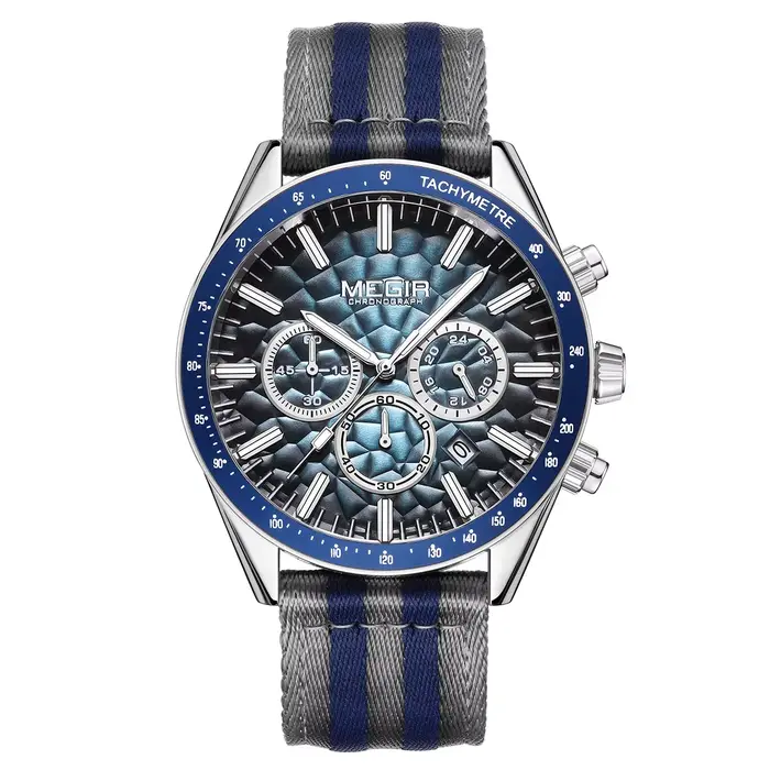 Montre de sport MEGIR pour homme, chronographe à quartz, cadran texturé nid d'abeille, bracelet en t