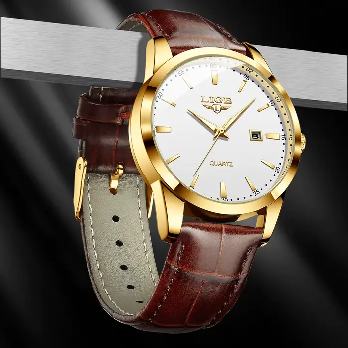 LIGE montres pour hommes de luxe de haute qualité montre en cuir de mode