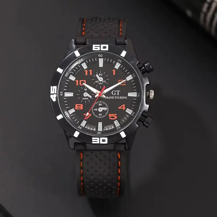 Montre à Quartz en cuir noir pour hommes