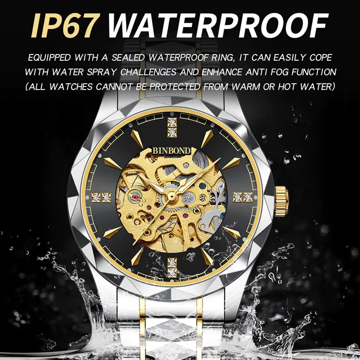 Montre homme BINBOND automatique tourbillon squelette résistante à l'eau et aux chocs pour hommes occassions spéciales élégante à offrir