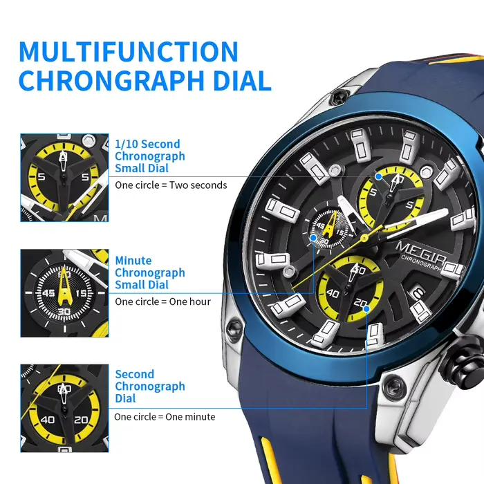 Montre de sport de luxe MEGIR Chronograph pour homme