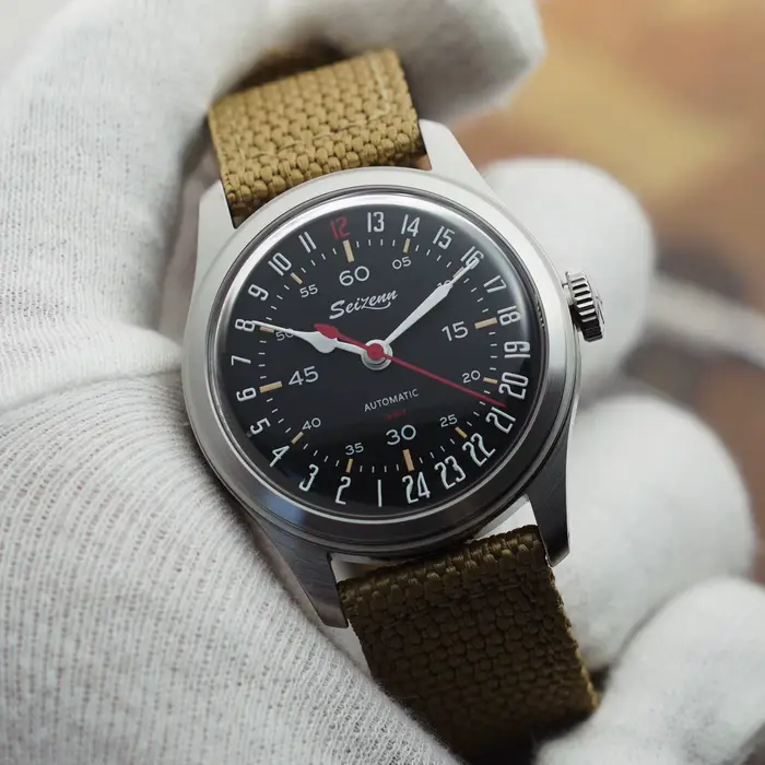 Montre Merkur rétro peau plongeur automatique 24h style militaire homme ocassions spéciales