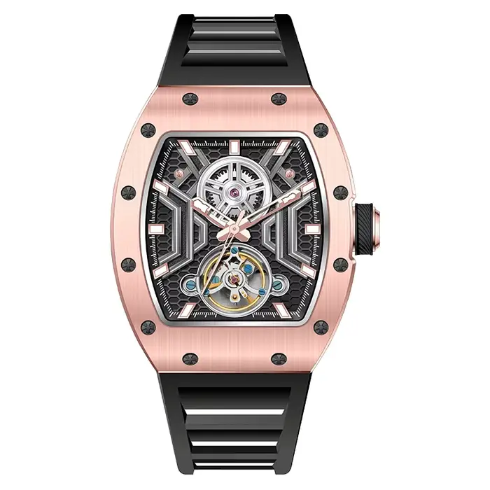 Montre de luxe automatique à tourbillon pour homme, montre-bracelet mécanique en acier inoxydable av